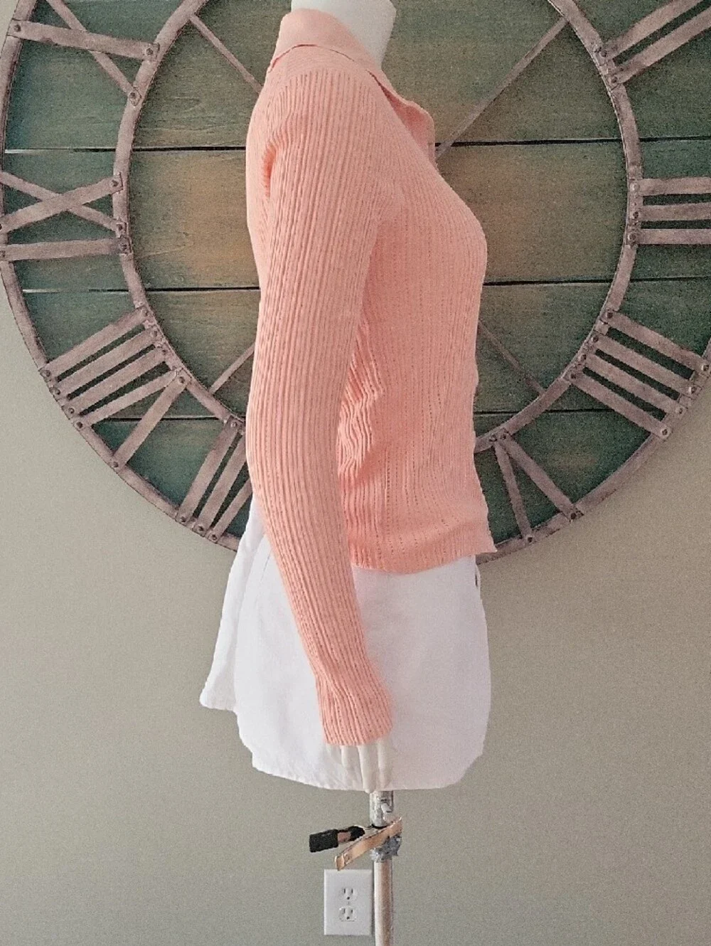 J. Crew Ribbed Tulle Trim Sweater Tee In Premium Ultra Fine Cotton In Peach Clay